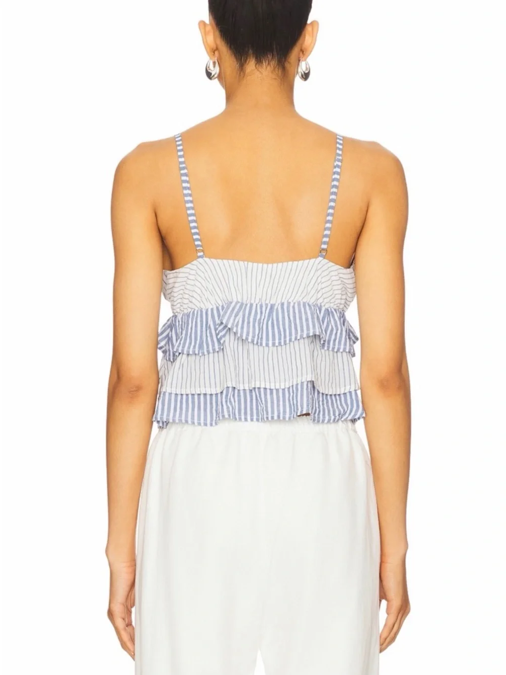 Majorelle Aruba Striped Ruffle Crop Tank Top - Blue/White - Picture 3 of 7